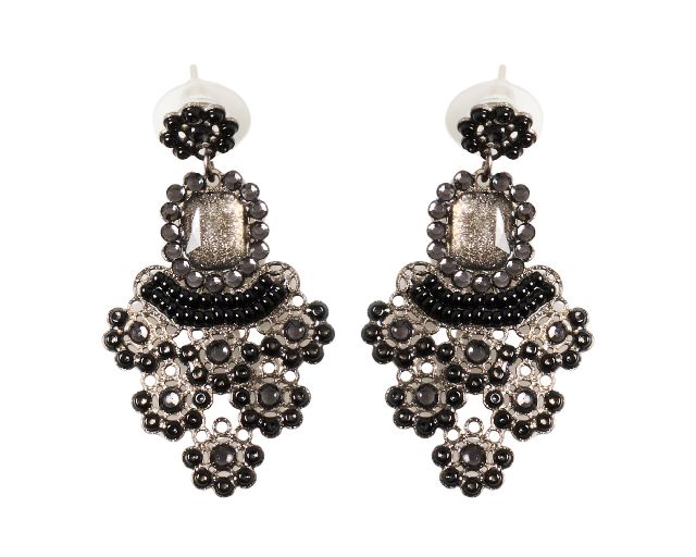 Earrings gold-plated brass with black rhinestones