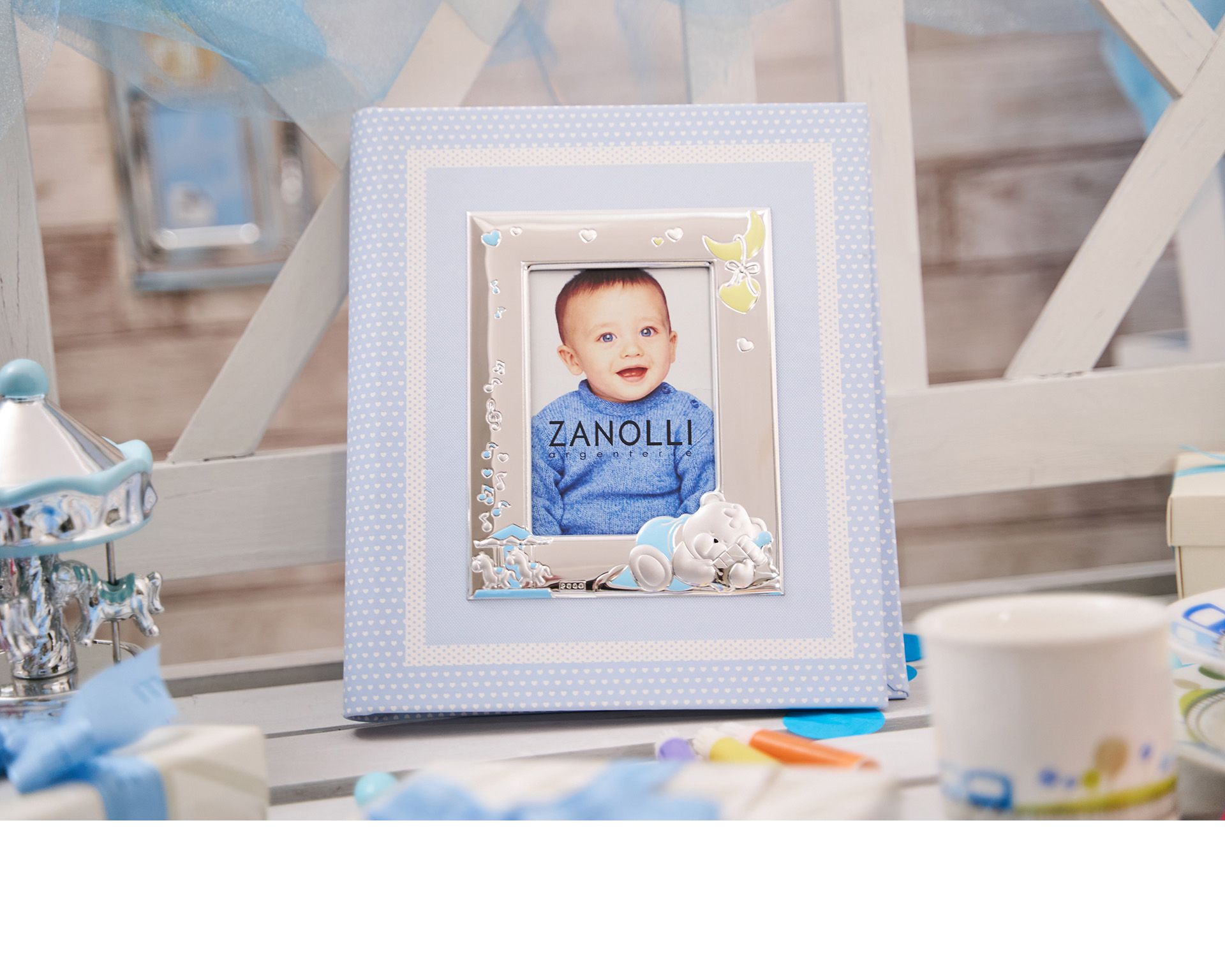 Album Sleepy Teddy Bear Pvd Silver With Picture Frame Blue Selezione Zanolli 167708 875pu851225ac