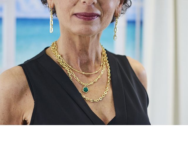Collana joya in bronzo dorato con pendente verde