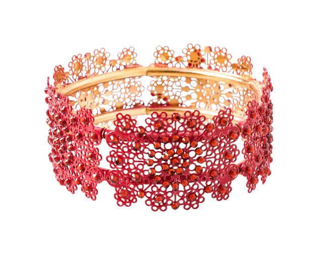 Bracelet gold-plated brass with red rhinestones