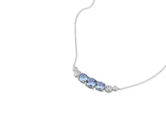 Collana luce argento con cubic zirconia e zirconi acquamarina