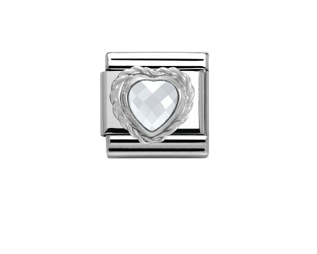 Cuore bianco composable acciaio argento e zirconi