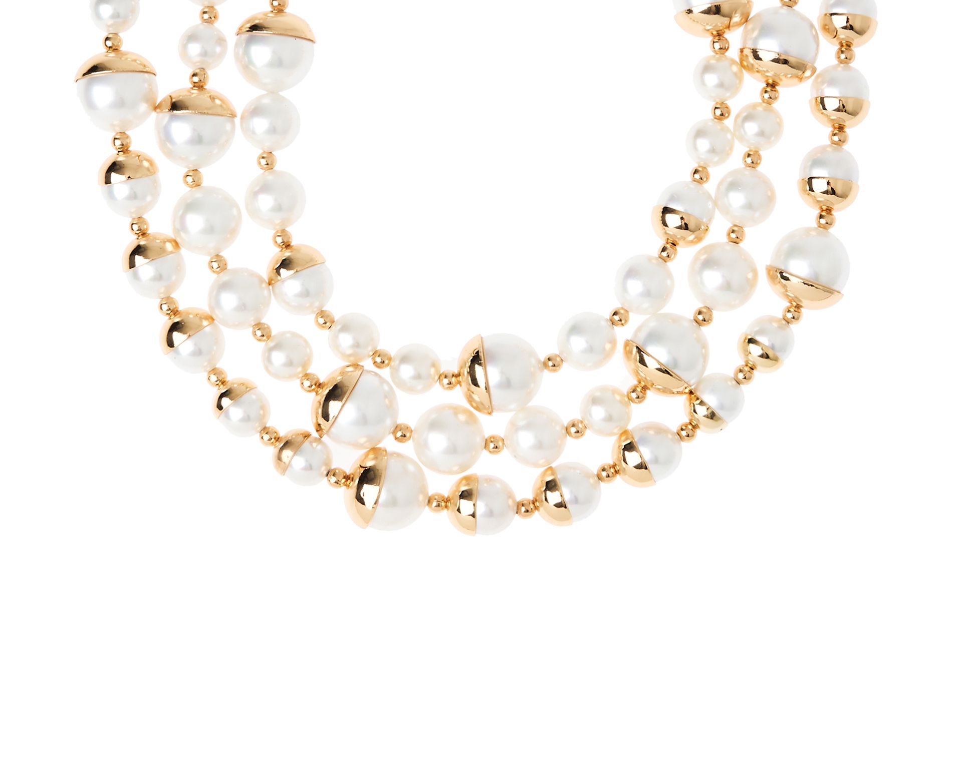 Collana Fashion Mood Ottone Dorata Con Tre Fili Di Perle Sovrani 178786 814j7420