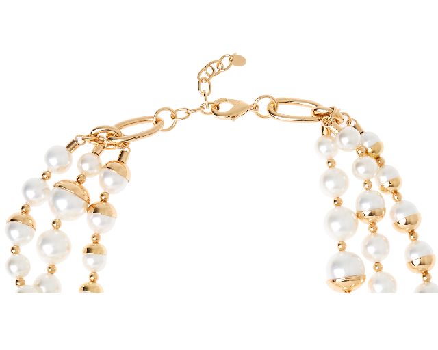 Collana Fashion Mood Ottone Dorata Con Tre Fili Di Perle Sovrani 178786 814j7420