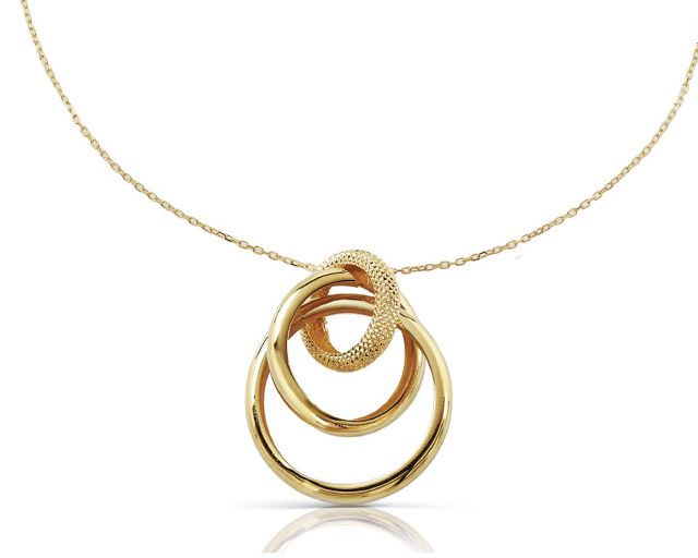 Collana oro 9 kt con cerchi lucidi e zigrinati