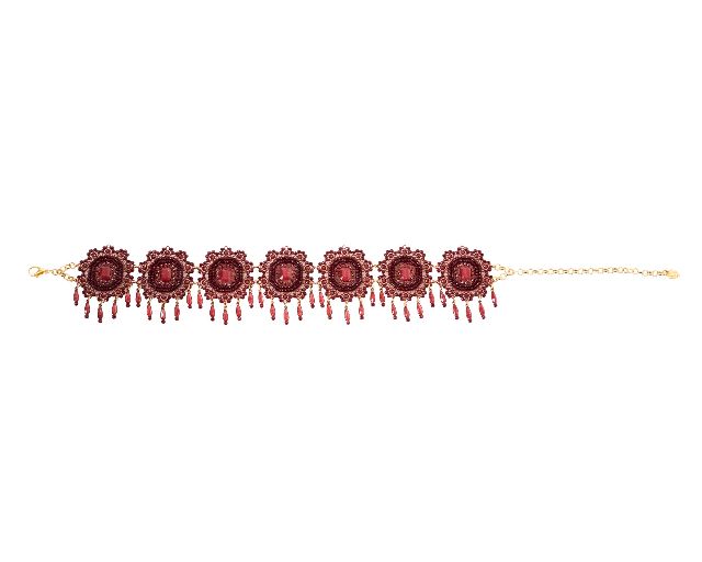Necklace gold-plated brass with bordeaux rhinestones