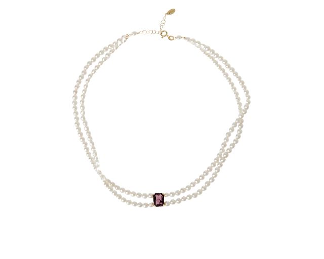 Necklace Silver With River Pearls And Burgundy Crystal Selezione Zanolli 185418 726cl2762