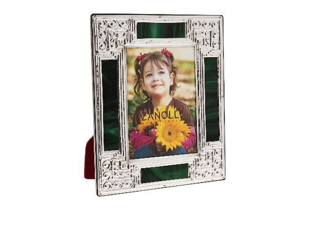 Picture frame silver and green cathedral glass