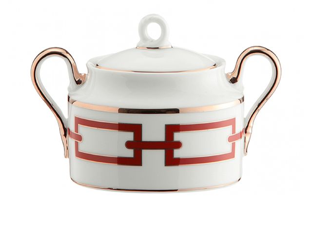 Sugar bowl catene scarlatto porcelain for two people with lid