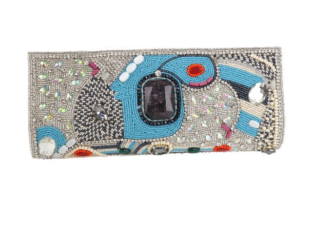 Clutch con cristalli, strass, perline e pietre