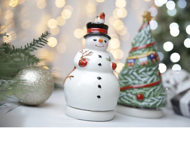 Idea regalo natale pupazzo di neve nostalgic melody porcellana con carillon
