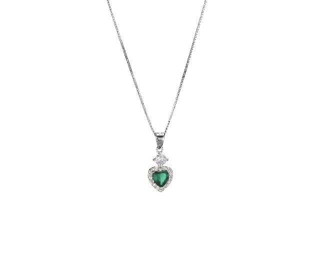 Collana argento con pendente cuore zircone smeraldo