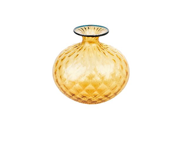 Vase monofiore balloton murano glass amber with horizon ring