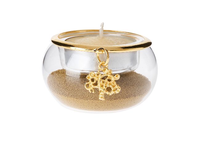 Portacandela oro con ciondolo albero della vita