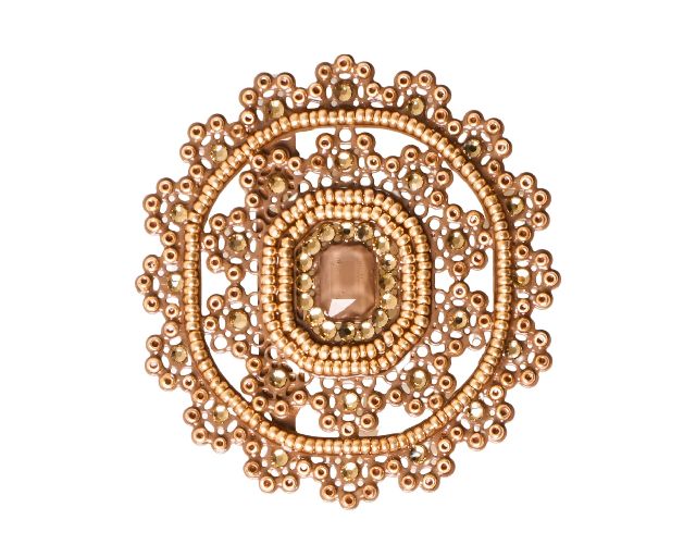 Brooch gold-plated brass with champagne rhinestones