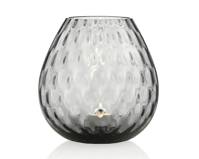 Vaso portacandela macramè l vetro di murano grigio