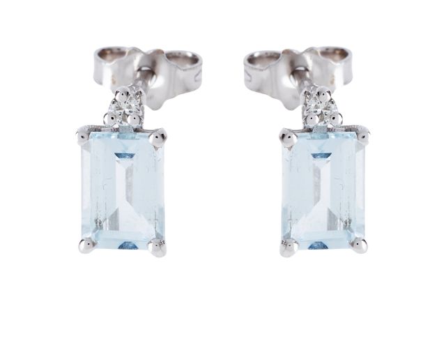 Orecchini oro 750‰ con acquamarina ottagonale e diamanti