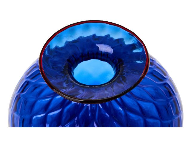 Vaso Monofiore Balloton Vetro Di Murano Zaffiro Con Filo Rosso Venini 189373 93110036zarv