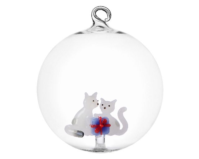 Idea regalo natale palla di natale gatti bianchi con regalo azzurro tabby cat