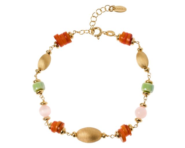 Bracciale argento dorato con madreperla, ceramica e selenite
