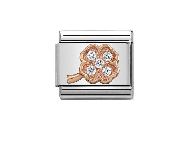 Four leaf clover composable steel rosègold and zircons