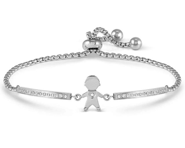 Bracciale milleluci acciaio con bimbo e zirconi