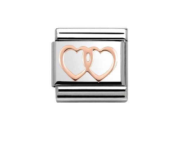 Double heart composable steel and rosè gold