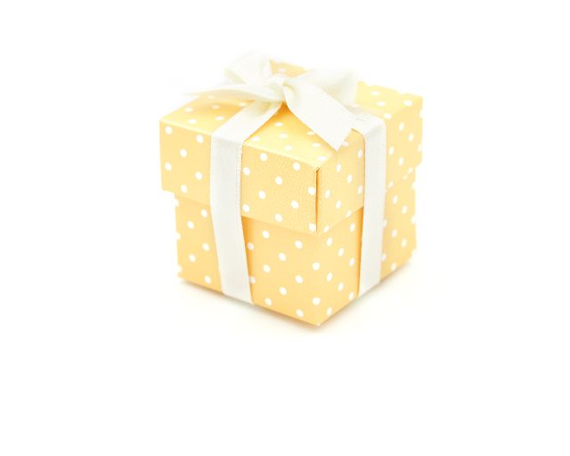 Scatola per bomboniera dots mango con coperchio e confetti