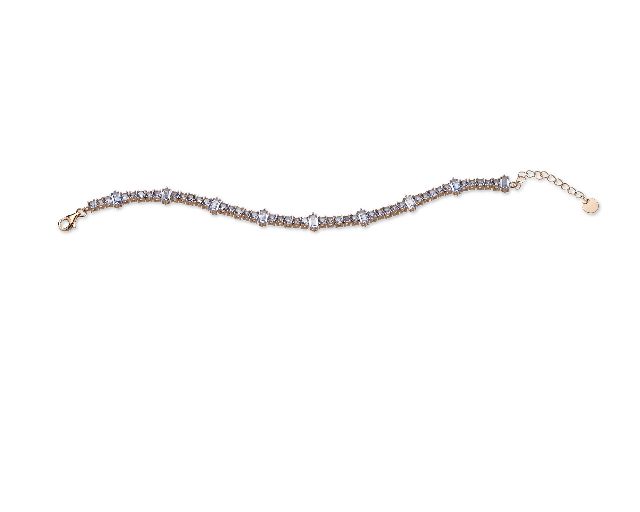 Bracciale luce argento rosè con zirconi acquamarina