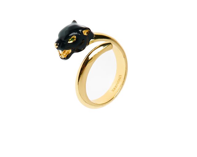 Ring pantera in gilt bronze and black enamel