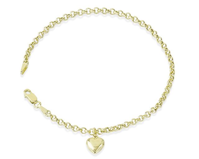 Bracciale oro 9 kt a maglia rolò con cuore
