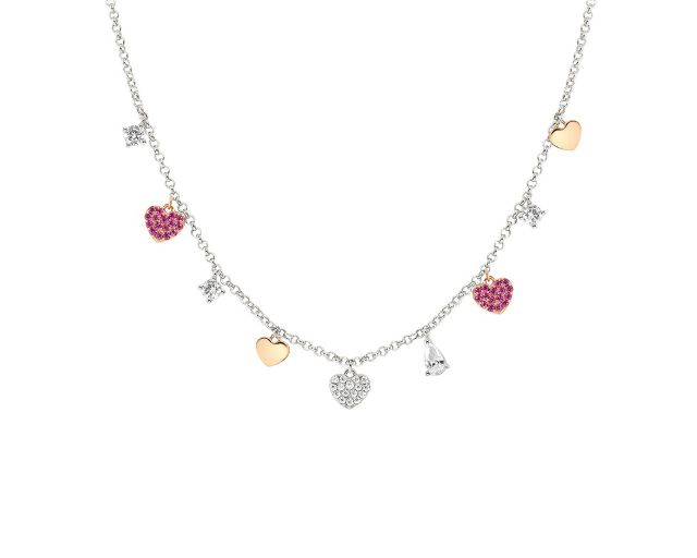 Necklace lucentissima silver with heart charms and zircons