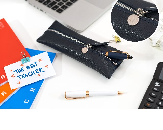 Astuccio piatto case pelle blue navy