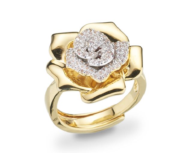 Anello fiore ottone finitura oro con cubic zirconia