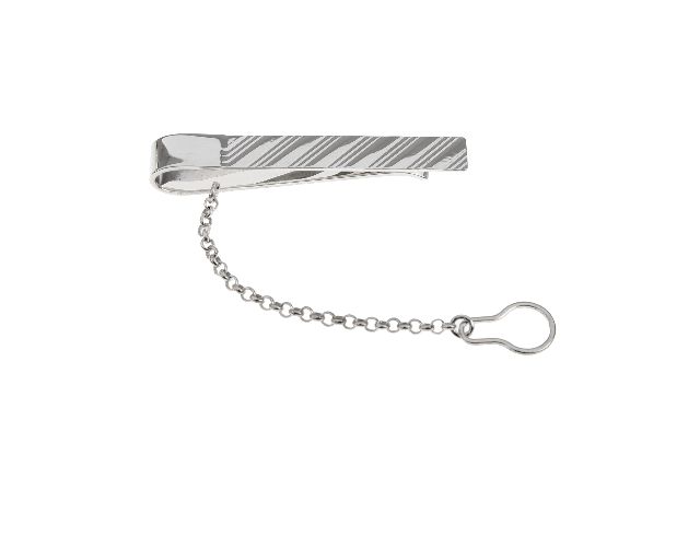 Fermacravatta argento con tripla riga