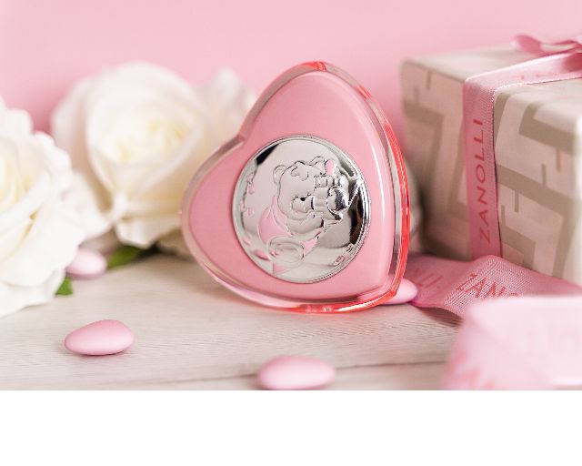 Luce notturna orsetto argento pvd cuore rosa