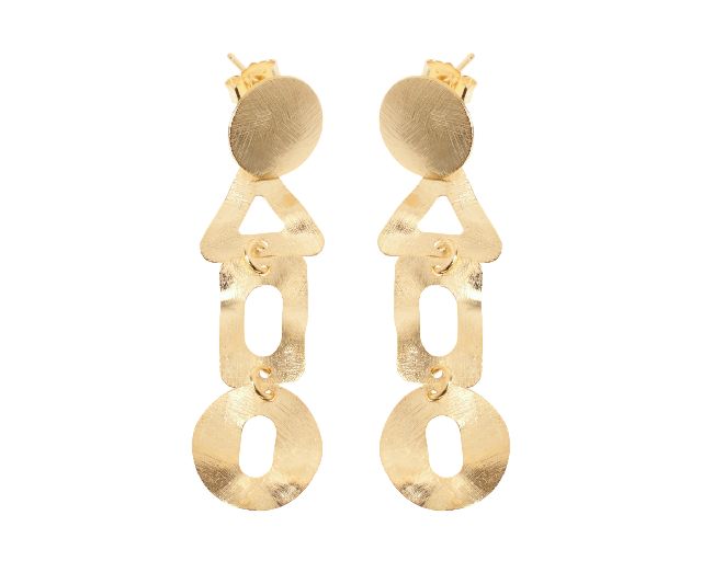 Orecchini argento dorato con forme geometriche satinate