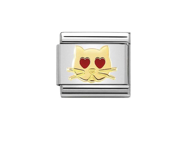Cat with heart eyes composable steel gold and enamel