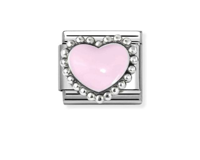 Pink bold heart composable steel silver and enamel