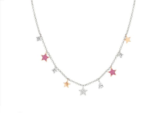 Necklace lucentissima silver with star charms and zircons