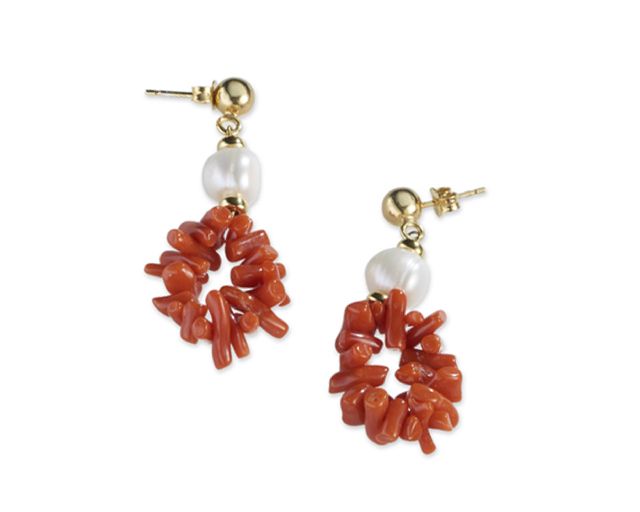 Orecchini moonlight argento dorato con perle di fiume e corallo