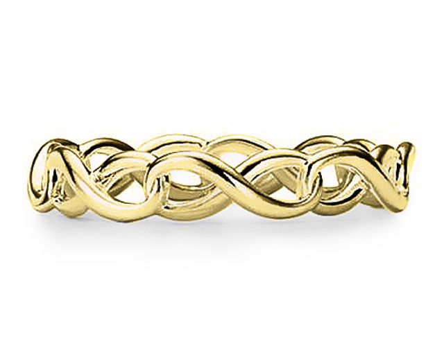 Anello acciaio dorato con infinito intrecciato