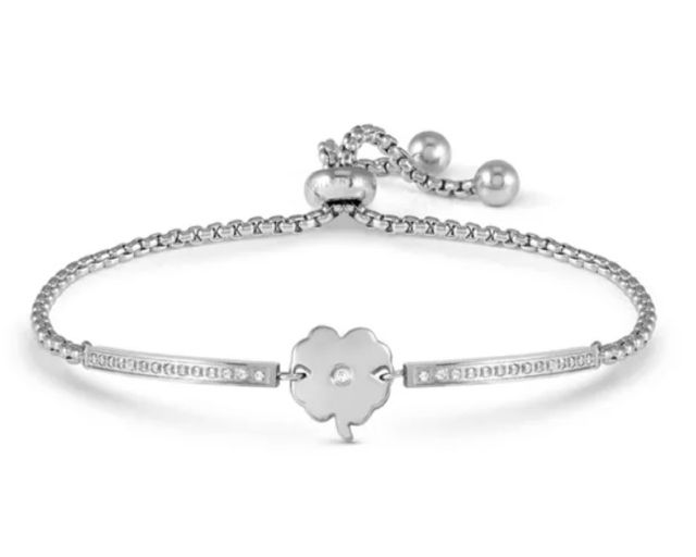 Bracelet milleluci steel with four-leaf clover and zircons