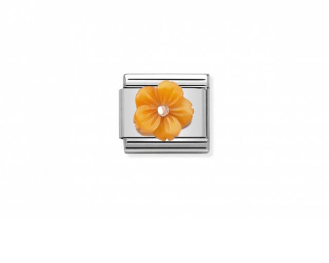 Flower in orange mother of pearl composable steel and rosè gold